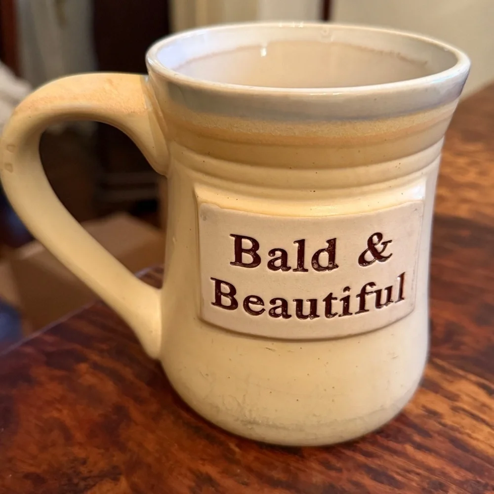 Bald & Beautiful pottery coffee mug, by Tumbleweed Pottery. Preowned.